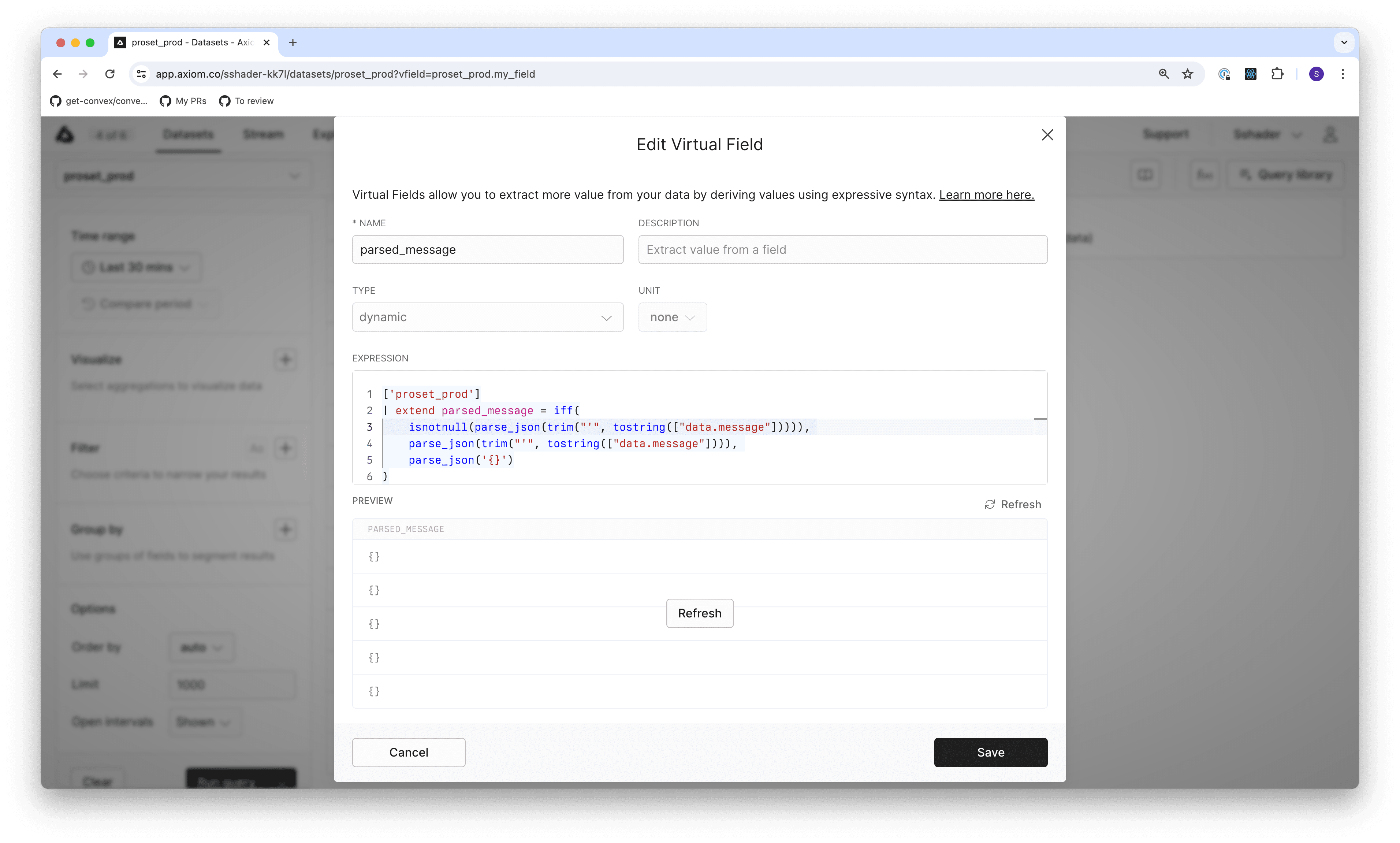 Adding a virtual field in Axiom