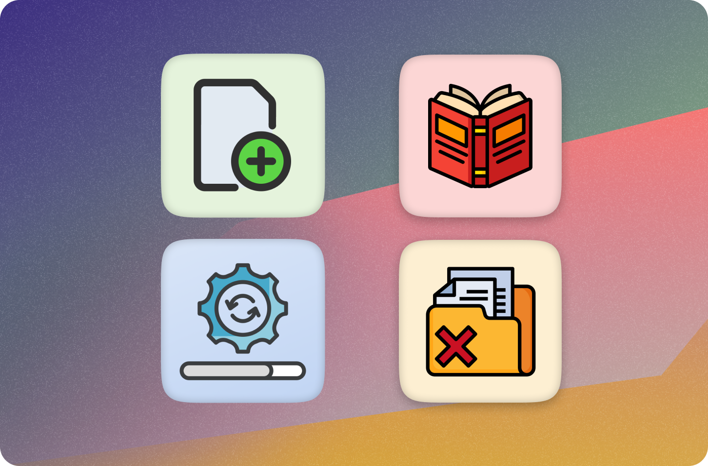 icons representing create, read, update and delete