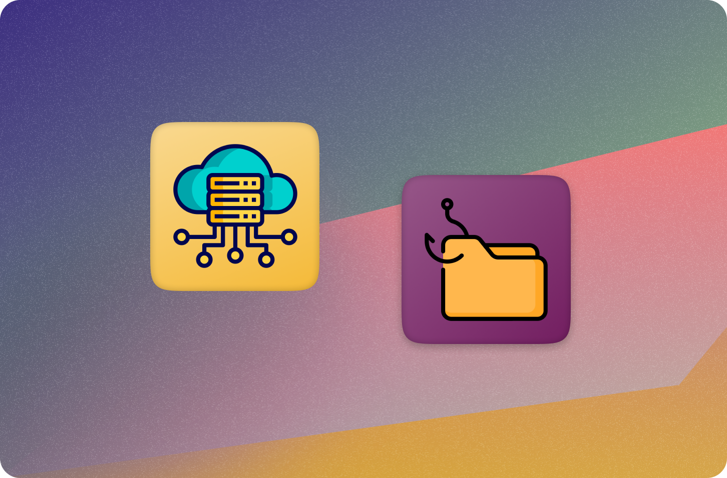 A distributed server on the left and a folder icon with a pirate's hook in it
