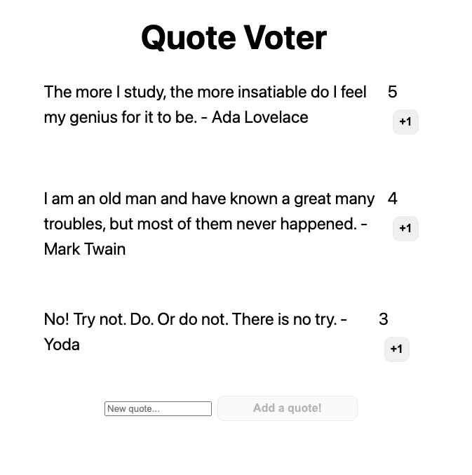 Screenshot of an app presenting three quotes with different numbers of upvotes