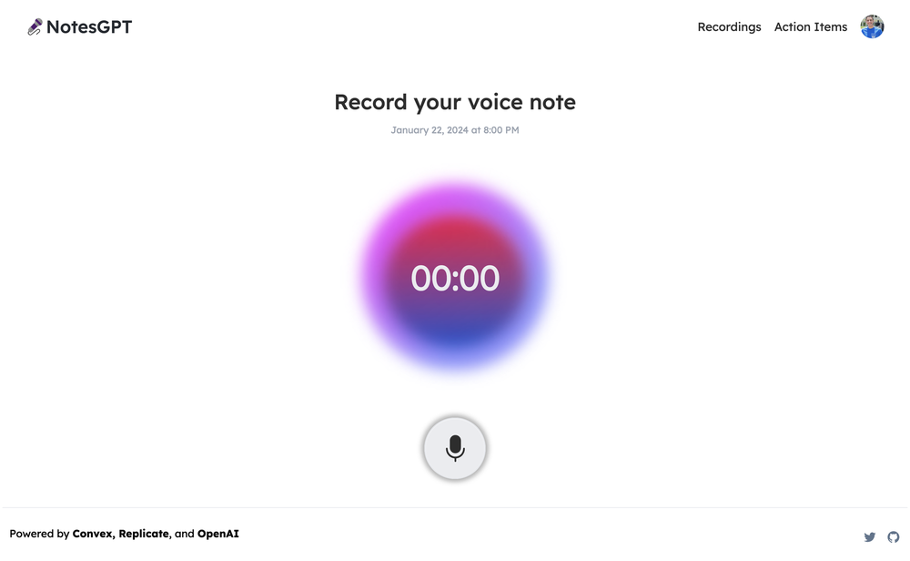 UI to record a voice note on NotesGPT