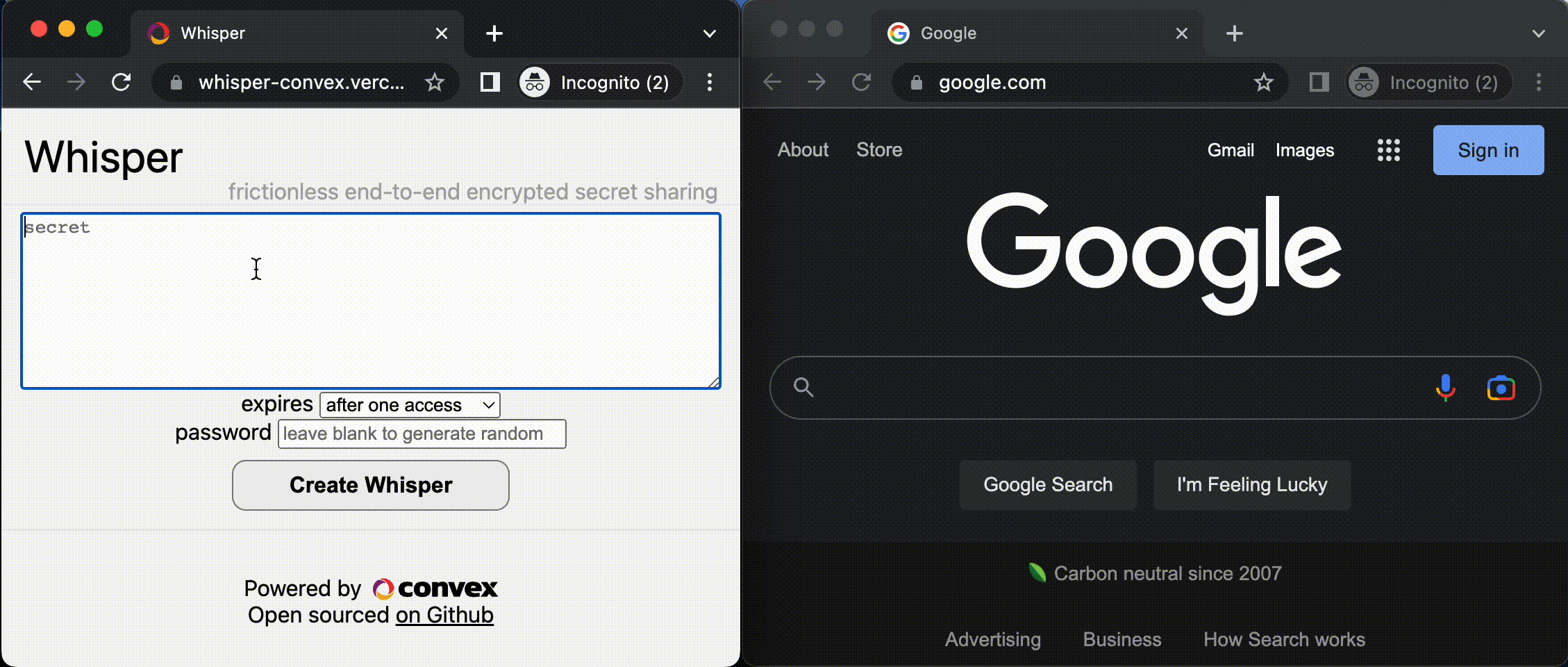 Screenshot of the app in use