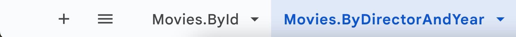 Spreadsheet tabs with Movies.ByDirectorAndYear selected