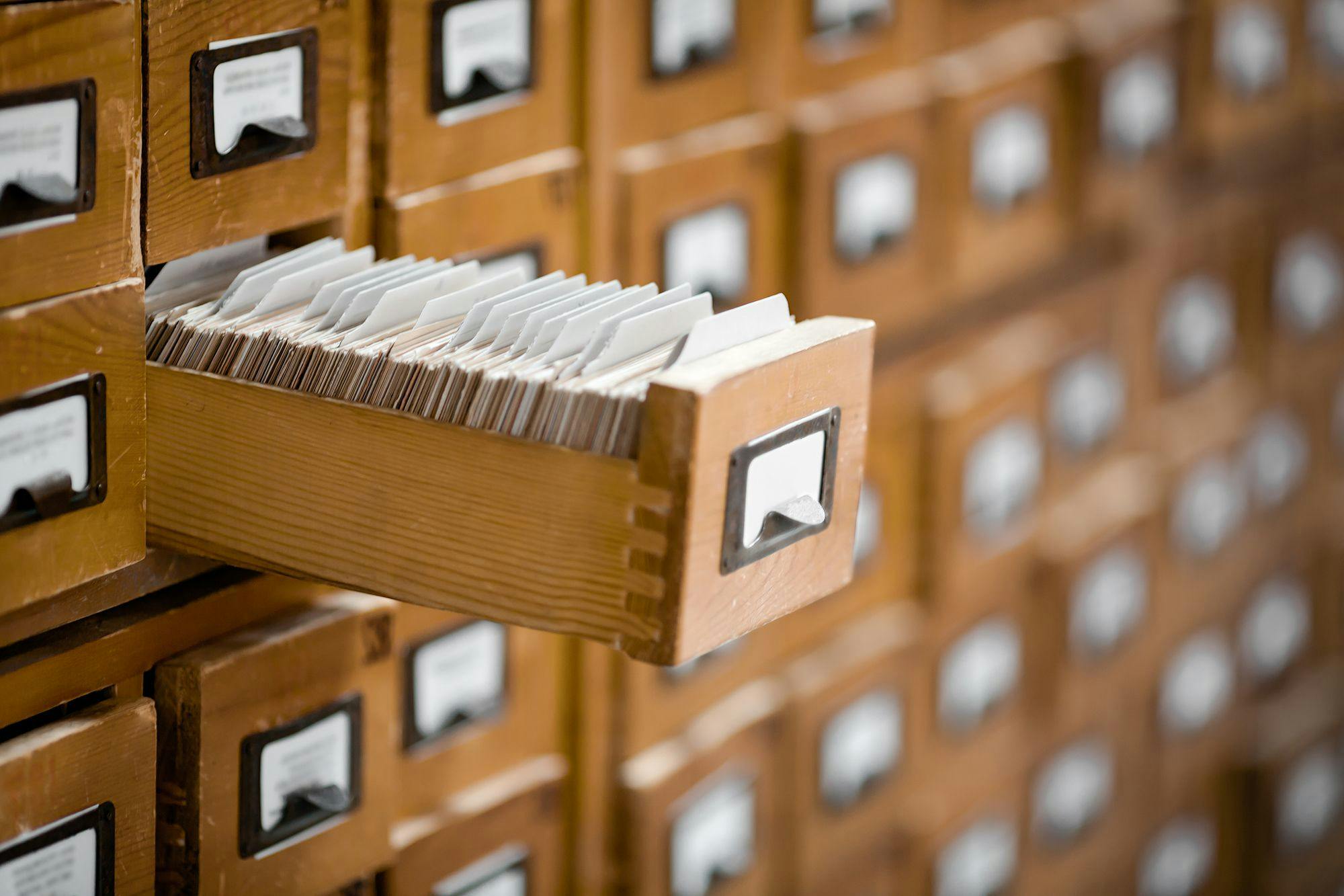 An open drawer in a card file