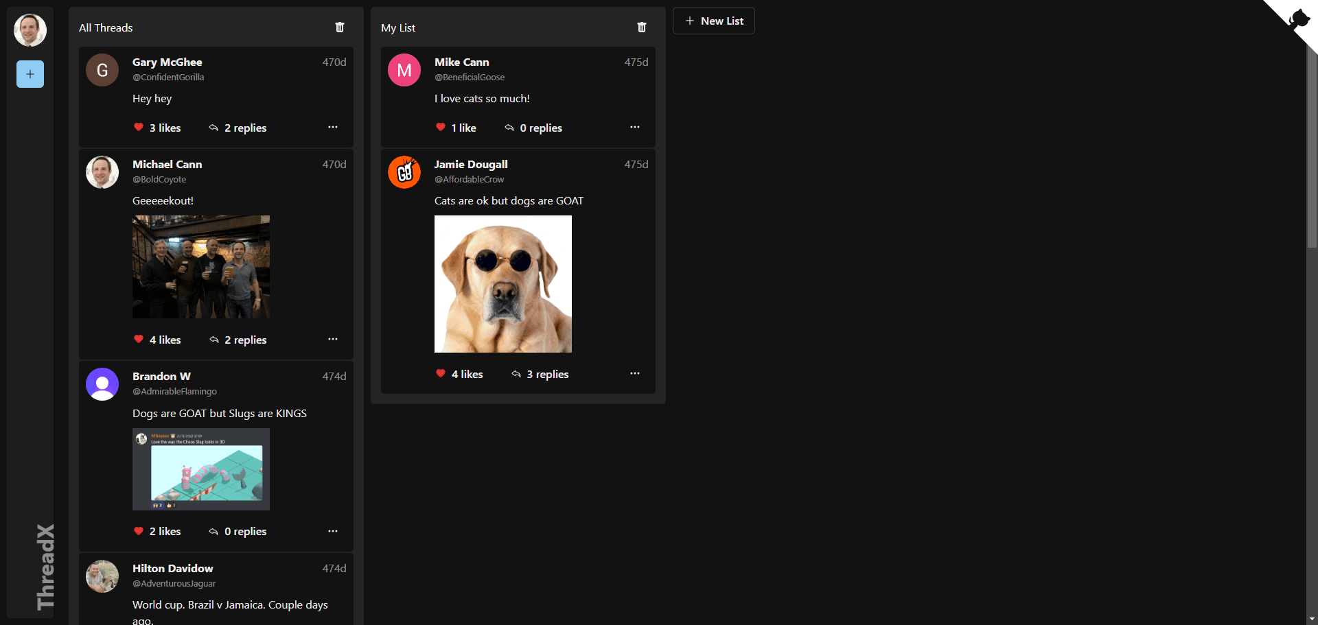 A screenshot of ThreadX a lightweight X or Threads clone