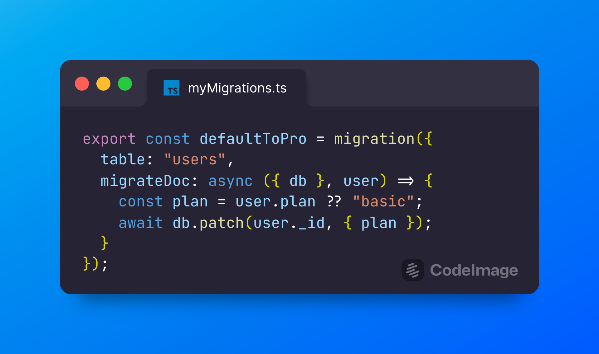Implementing a migration with our "migration" helper