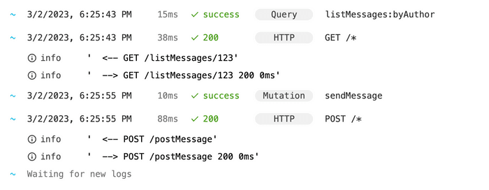 Logs with GET /listMessages/123